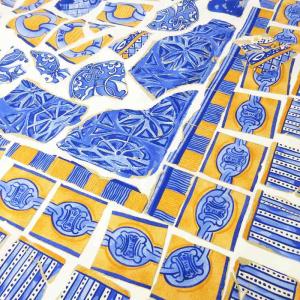 CELINE 美品 シルク100％ ヴィンテージ マカダム 総柄 スカーフ ストール ショール ホワイト系 ブルー オレンジ 87cm ×