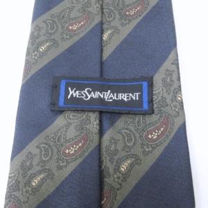 YVES SAINT LAURENT ヴィンテージ ネクタイ シルク レジメンタルストライプ ペイズリー 紺 灰 ネイビー グレー 系 RRR