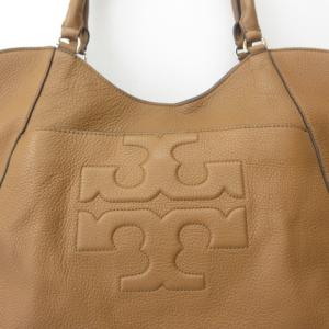 TORY BURCH 美品 ショルダーバッグ トートバッグ Tロゴ レザー シボ革 キャメル ブラウン