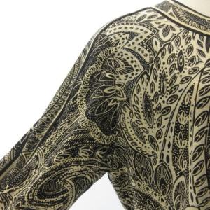 LEONARD FASHION 美品 ノーカラー ジャケット カーディガン ウール シルク ペイズリー 総柄 ベージュ 黒 ブラック L WY