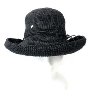 HELEN KAMINSKI 帽子 ラフィア ハット 麦わら つば広 リボン 日除け 黒 ブラック WY