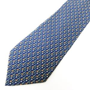 美品 シルク100％ ガンチーニ 柄 ゴルフ 柄 レギュラータイ ネクタイ ネイビー系 ECR17