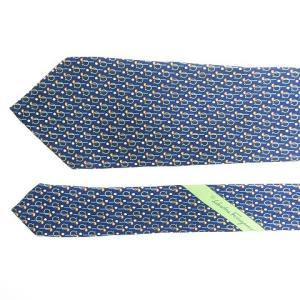 Salvatore Ferragamo 美品 シルク100％ ガンチーニ 柄 ゴルフ 柄 レギュラータイ ネクタイ ネイビー系 ECR17