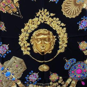 HERMES カレ90 KOSMIMA 宇宙 スカーフ ストール ブラック ゴールドカラー