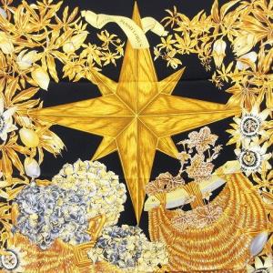 HERMES カレ90 PASSIFLORES スカーフ シルク ブラック