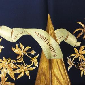 HERMES カレ90 PASSIFLORES スカーフ シルク ブラック