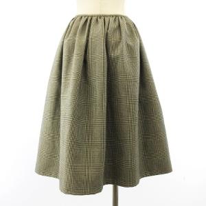 PRADA 美品 ウール グレンチェック 千鳥格子 ギャザー スカート ひざ丈 グレー ブラック 38 S相当