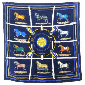 カレ90 Couvertures et Tenues de Jour 馬着 スカーフ ストール ショール ブルー マルチカラー