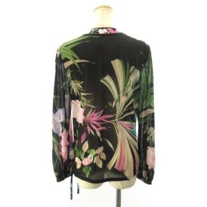 LEONARD FASHION カットソー ブラウス シースルー 花柄 ボタニカル L ブラック ピンク