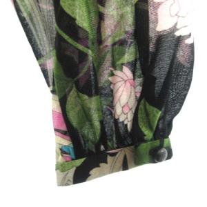 LEONARD FASHION カットソー ブラウス シースルー 花柄 ボタニカル L ブラック ピンク