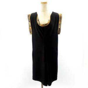 PARIS 美品 チュニック ワンピース ひざ丈 ウール シルク ジャージー ブラウン 黒 ブラック 42 約L IBO38