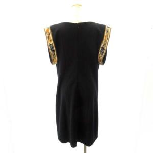LEONARD PARIS 美品 チュニック ワンピース ひざ丈 ウール シルク ジャージー ブラウン 黒 ブラック 42 約L IBO38