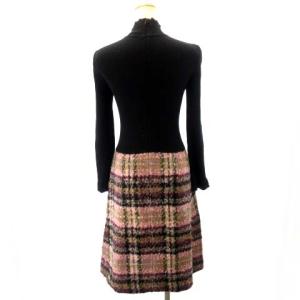 M'S GRACY ニットワンピース ツイード 切替 モヘア混 黒 ブラック パープル 38 M IBO38