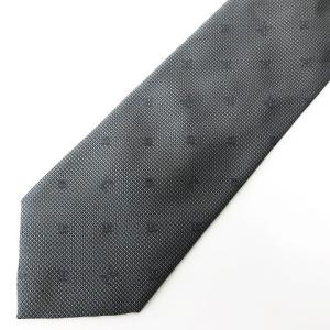 美品 シルク100％ モノグラム 総柄 ロゴ ワイドタイ ネクタイ フォーマル ビジネス グレー IBO38