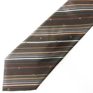 シルク100％ モノグラム レジメンタル ストライプ ワイドタイ ネクタイ フォーマル ビジネス ブラウン系  IBO38