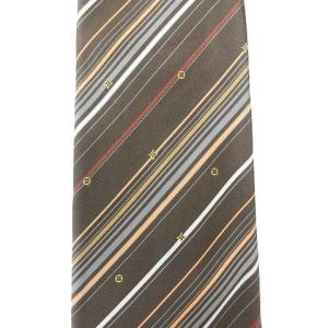 LOUIS VUITTON シルク100％ モノグラム レジメンタル ストライプ ワイドタイ ネクタイ フォーマル ビジネス ブラウン系  IBO38