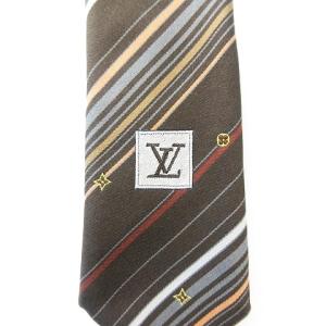 LOUIS VUITTON シルク100％ モノグラム レジメンタル ストライプ ワイドタイ ネクタイ フォーマル ビジネス ブラウン系  IBO38