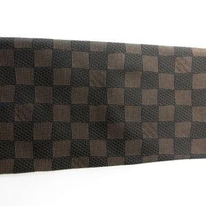 LOUIS VUITTON 美品 シルク100％ ダミエ ロゴ 刺繍 ワイドタイ ネクタイ フォーマル ビジネス ブラウン IBO38