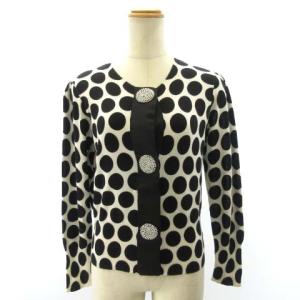 ニット カーディガン 長袖 ドット ビジューボタン グログランテープ 黒 ブラック 40 M IBO38