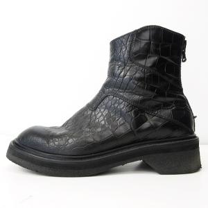EMPORIO ARMANI 型押し クレープソール バックジップ ショートブーツ ブラック 8 27cm相当 IBO37