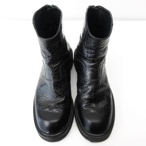 EMPORIO ARMANI 型押し クレープソール バックジップ ショートブーツ ブラック 8 27cm相当 IBO37