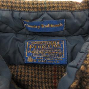 PENDLETON 70s ヴィンテージ USA製 ボタンダウン シャツ BDシャツ バージンウール 千鳥格子 長袖 ブラウン系 茶 L