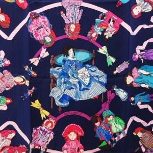 HERMES HELLO-DOLLY ハロードーリー カレ90 人形 総柄 スカーフ ストール ショール シルク マルチカラー WY