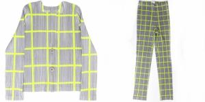 チェック柄 セットアップ ジャケット カーディガン パンツ グレー イエロー