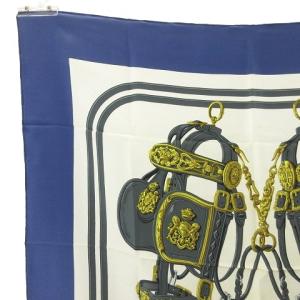 HERMES BRIDES de GALA 式典用馬勒 カレ90 スカーフ シルク100％ ブルー 青