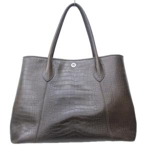 クロコ型押し レザー トートバッグ ショルダーバッグ 茶 ブラウン