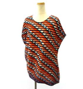 アシンメトリー ノースリーブ プリーツ カットソー 変形 モザイク柄 IM71JK105 オレンジ ネイビー 2 約M