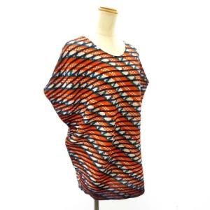 ISSEY MIYAKE アシンメトリー ノースリーブ プリーツ カットソー 変形 モザイク柄 IM71JK105 オレンジ ネイビー 2 約M