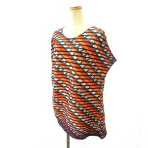 ISSEY MIYAKE アシンメトリー ノースリーブ プリーツ カットソー 変形 モザイク柄 IM71JK105 オレンジ ネイビー 2 約M