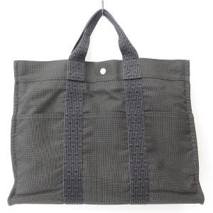 HERMES エールラインMM トートバッグ ナイロン ビジネス ハンドバッグ カデナ付き グレー系 AA