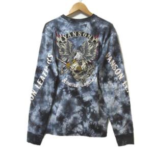 vanson Leathers Tシャツ 長袖 カットソー ロンT タイダイ アップリケ ドクロ プリント 青系 ブルー系 L コットン X