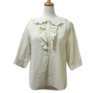 7分袖 七分袖 シャツ フリル プルオーバー ライトグリーン II M コットン IBO39 X