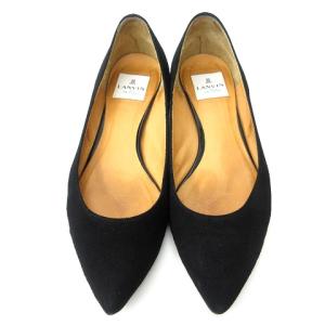 LANVIN en Bleu パンプス スタッズ ポインテッドトゥ スウェード レザー 黒 ブラック 24.5cm
