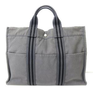 HERMES フールトゥMM トートバッグ ハンドバッグ コットン キャンバス グレー ブラック