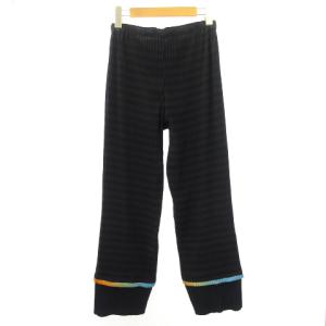 ISSEY MIYAKE パンツ スラックス プリーツ ボーダー ウエストゴム ブラック 2