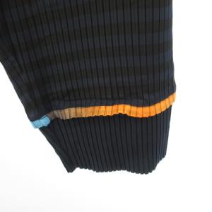ISSEY MIYAKE パンツ スラックス プリーツ ボーダー ウエストゴム ブラック 2