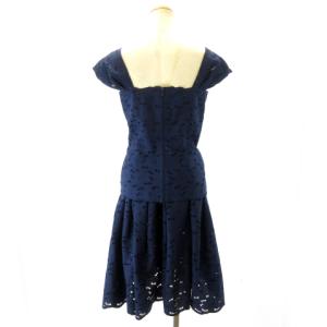 Christian Dior ヴィンテージ 美品 セットアップ キャミソール フレア スカート 花柄 刺繍 コットン レース 紺 ネイビー 約M NGA35
