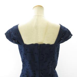 Christian Dior ヴィンテージ 美品 セットアップ キャミソール フレア スカート 花柄 刺繍 コットン レース 紺 ネイビー 約M NGA35