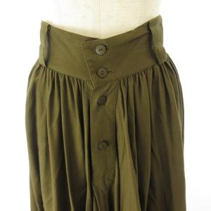 Jean Paul GAULTIER FEMME 美品 ロング ギャザー スカート レーヨン ビッグポケット カーキ グリーン 7 約S NGA35