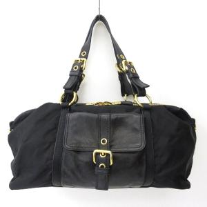 PRADA ショルダーバッグ ボストン 三角ロゴ プレート ナイロン レザー ゴールド金具 ブラック