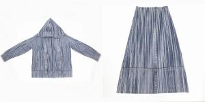 PLEATS PLEASE ISSEY MIYAKE イッセイミヤケ セットアップ デニム転写 プリーツパーカー スカート 3 ネイビー