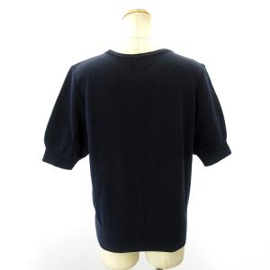 YVES SAINT LAURENT 花柄 刺繍 ニット セーター コットン 半袖 紺 ネイビー M WY