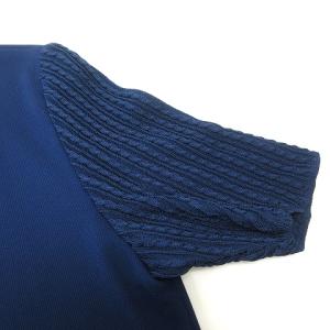 YVES SAINT LAURENT ニット ワンピース レーヨン混 半袖 切替 紺 ネイビー MWY