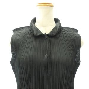 PLEATS PLEASE ISSEY MIYAKE プリーツ 襟付き ワンピース ロング ノースリーブ スリット PP63-JH206 ブラック系 4