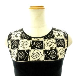 CHANEL 04P ノースリーブ カットソー ニット カメリア ココマーク ブラック 38