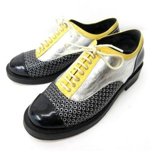 ココマーク レースアップシューズ パンチング パテント 38 ブラック